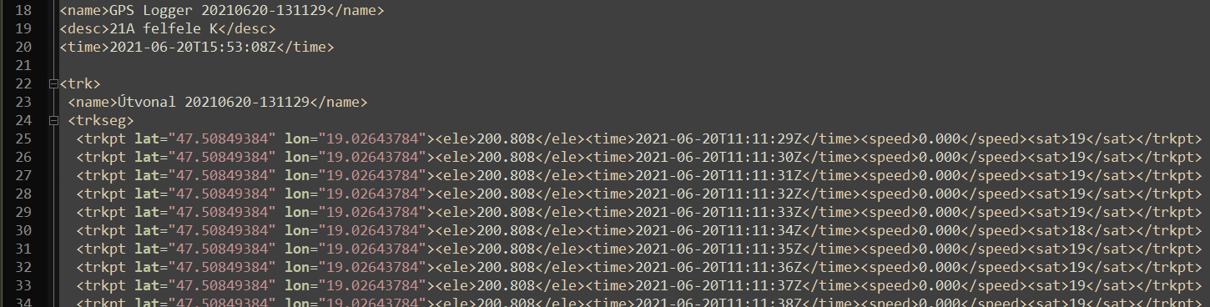 GPX állomány felépítése
